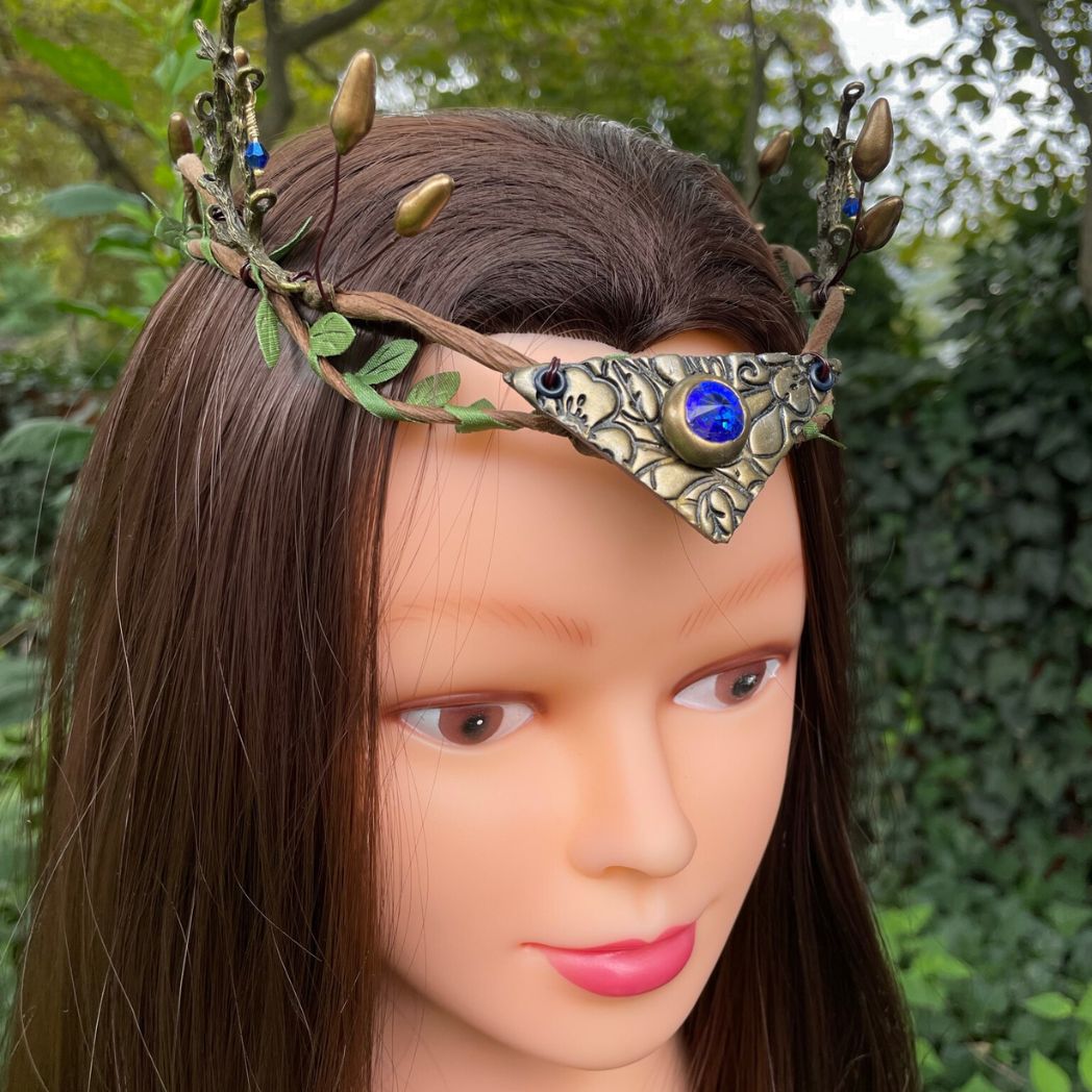 Woodland Elven Crown, Adjustable Forest Fairy Hair Circlet - 15 Crystal Colors