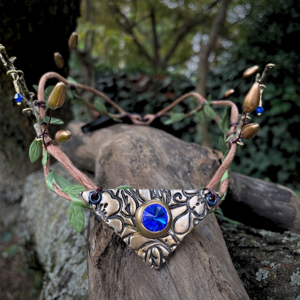 Woodland Elven Crown, Adjustable Forest Fairy Hair Circlet - 15 Crystal Colors