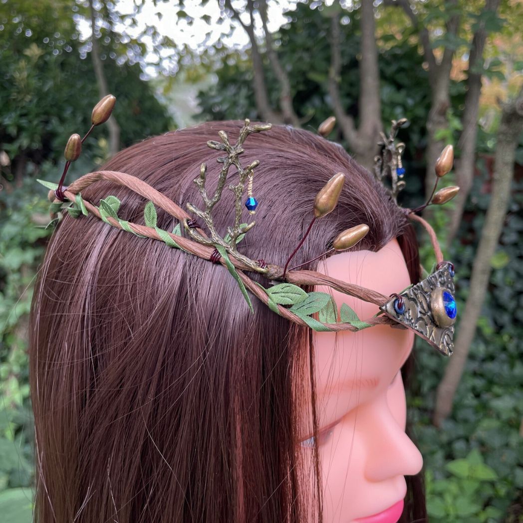 Woodland Elven Crown, Adjustable Forest Fairy Hair Circlet - 15 Crystal Colors