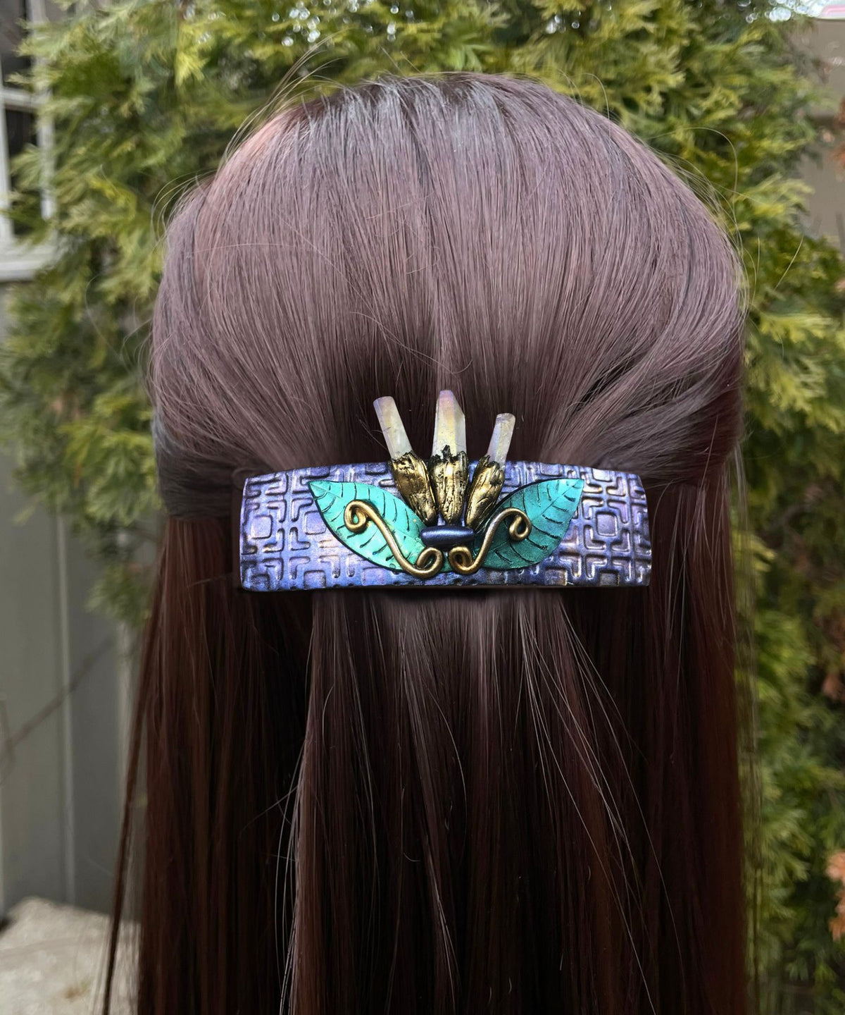 fairy crystal hair barrette on model