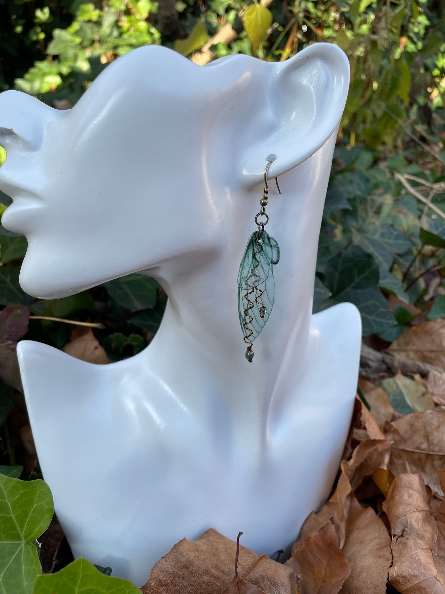 forest fairy earrings on a model