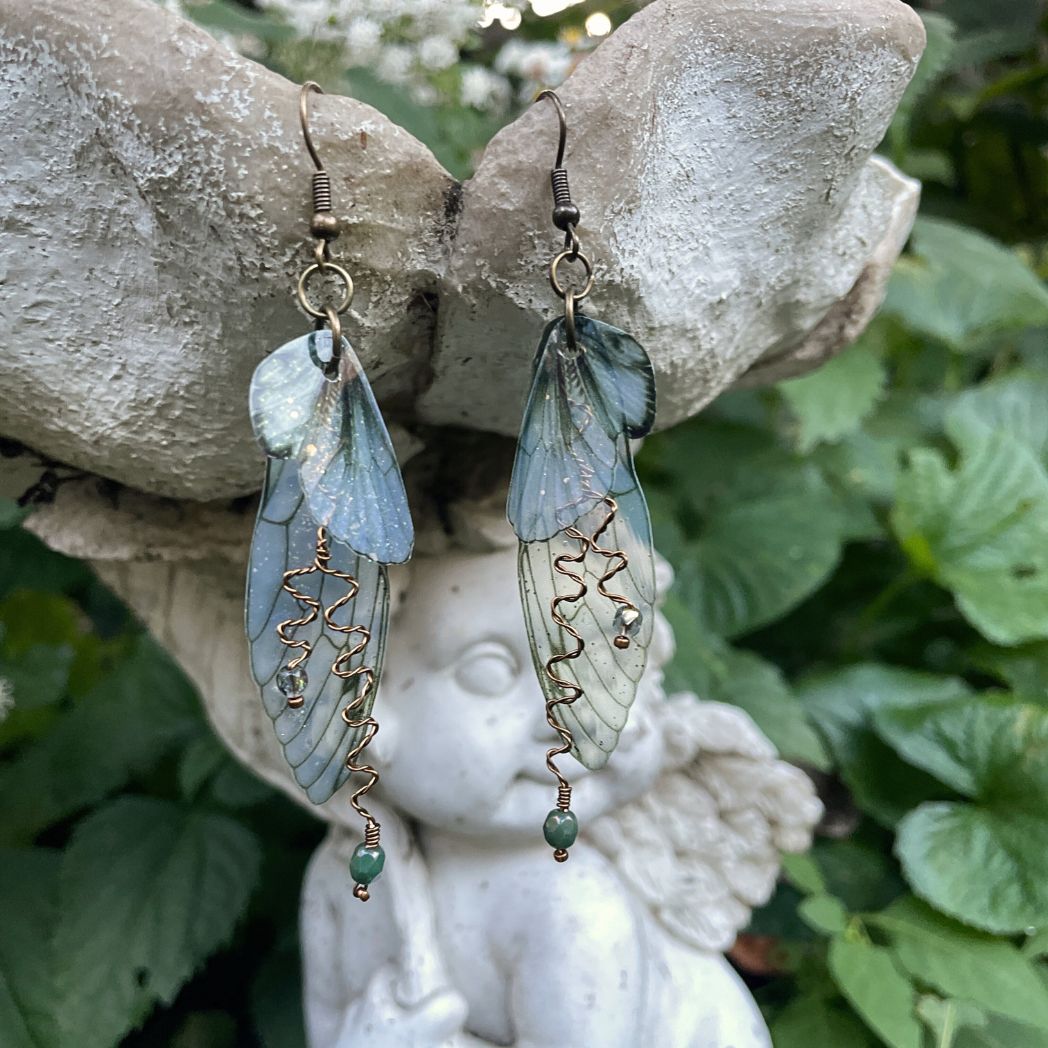 Forest Fairy Grunge Green Fairy Wing Earrings