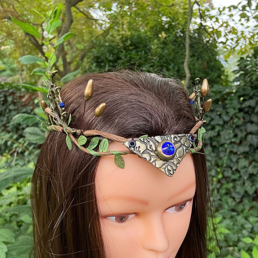 Woodland Elven Crown, Adjustable Forest Fairy Hair Circlet - 15 Crystal Colors