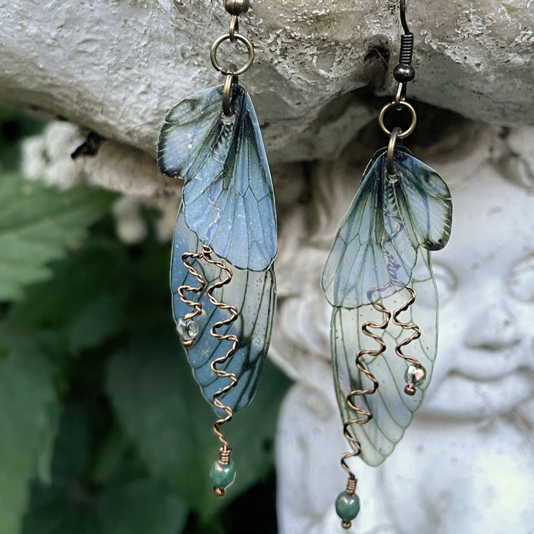 Forest Fairy Grunge Green Fairy Wing Earrings
