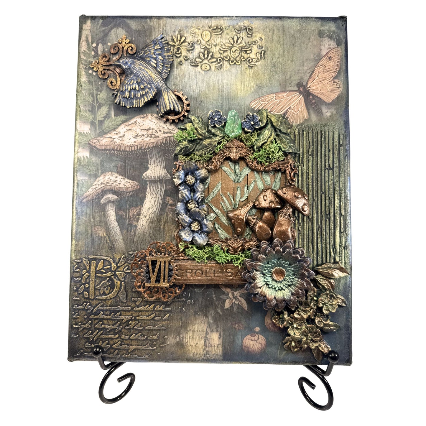 Decorative wall art with nature-themed elements on a white background