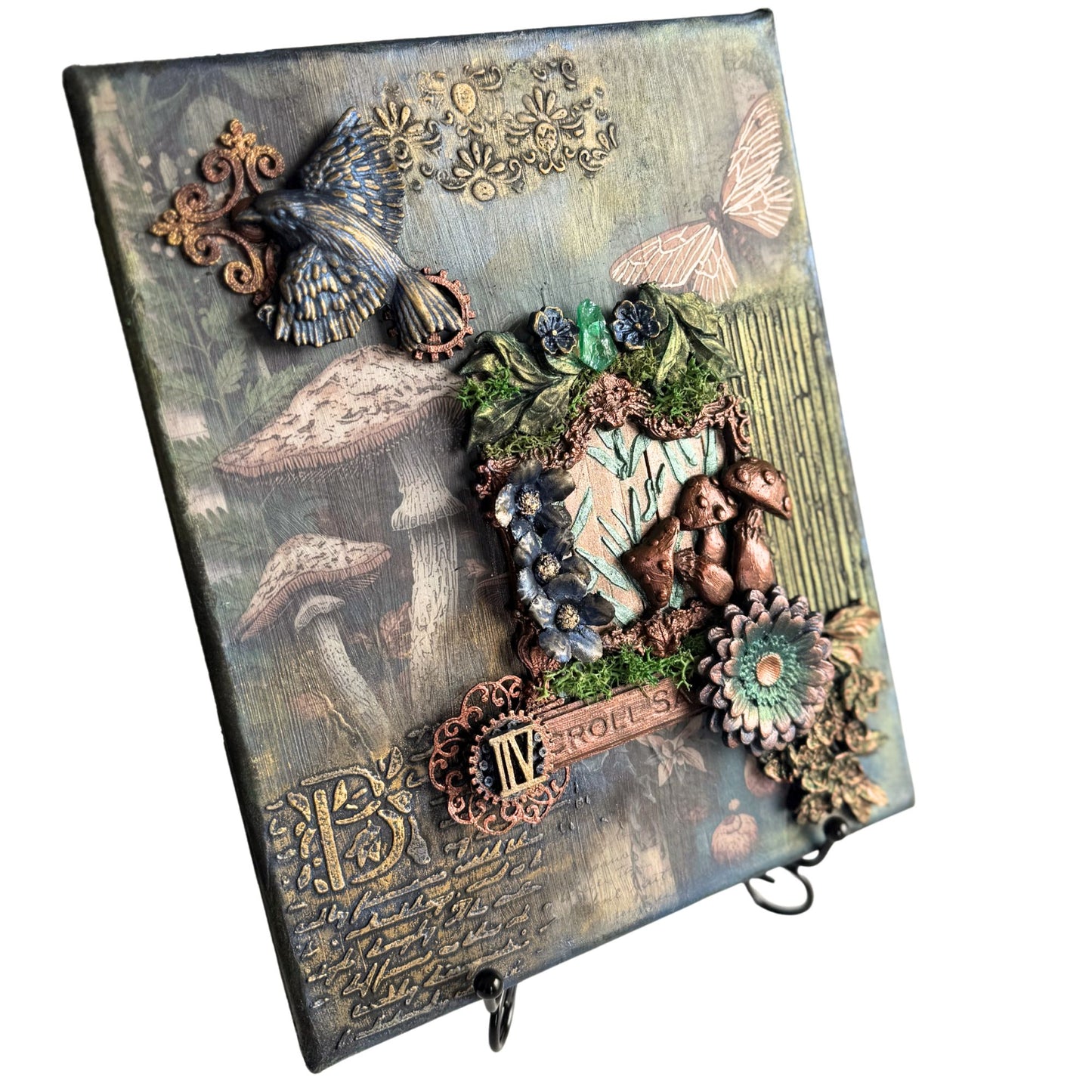 Decorative notebook with intricate designs, including mushrooms and flowers, on a white background.