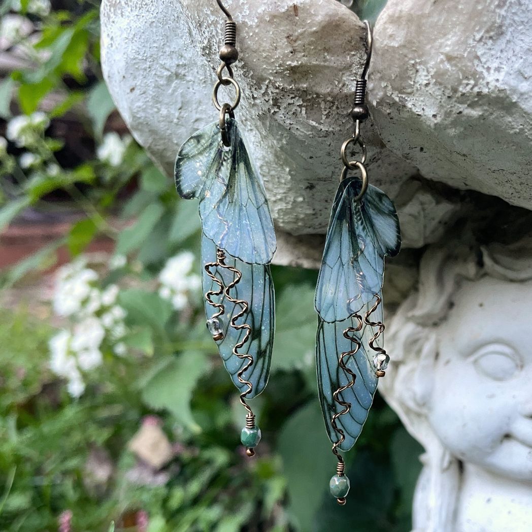 Forest Fairy Grunge Green Fairy Wing Earrings