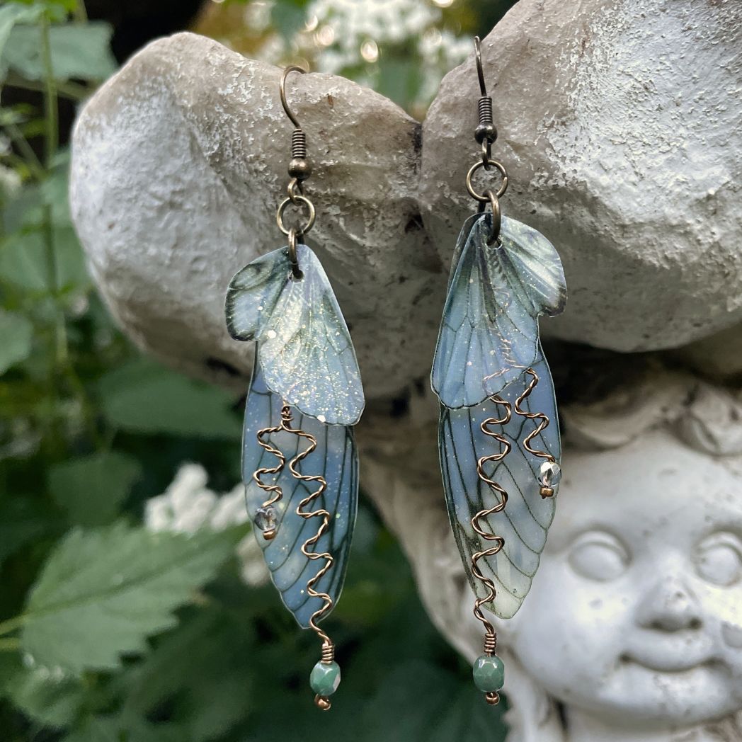 Forest Fairy Grunge Green Fairy Wing Earrings