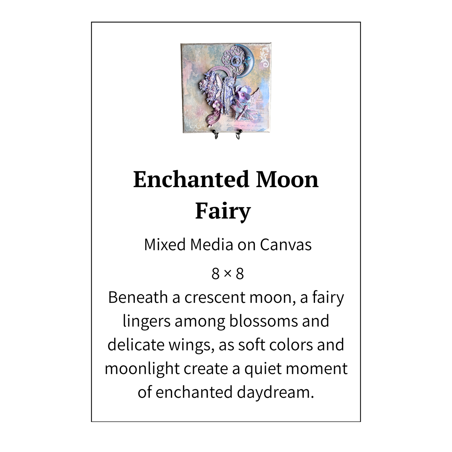 Canvas print of an enchanted moon fairy with descriptive text on a white background