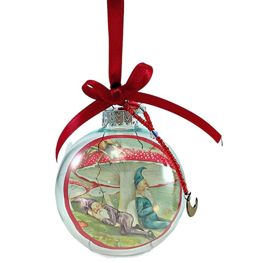 Floating Mushroom Ornament with Woodland Elves