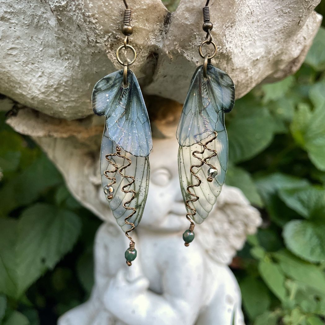 Forest Fairy Grunge Green Fairy Wing Earrings