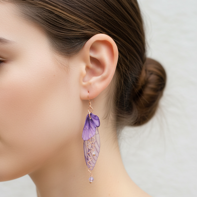 Purple Butterfly Earrings Lifestyle - Right Ear
