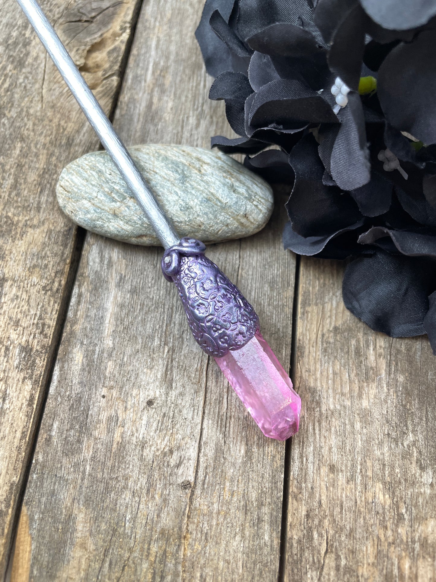 Purple Floral Crystal Hair Stick