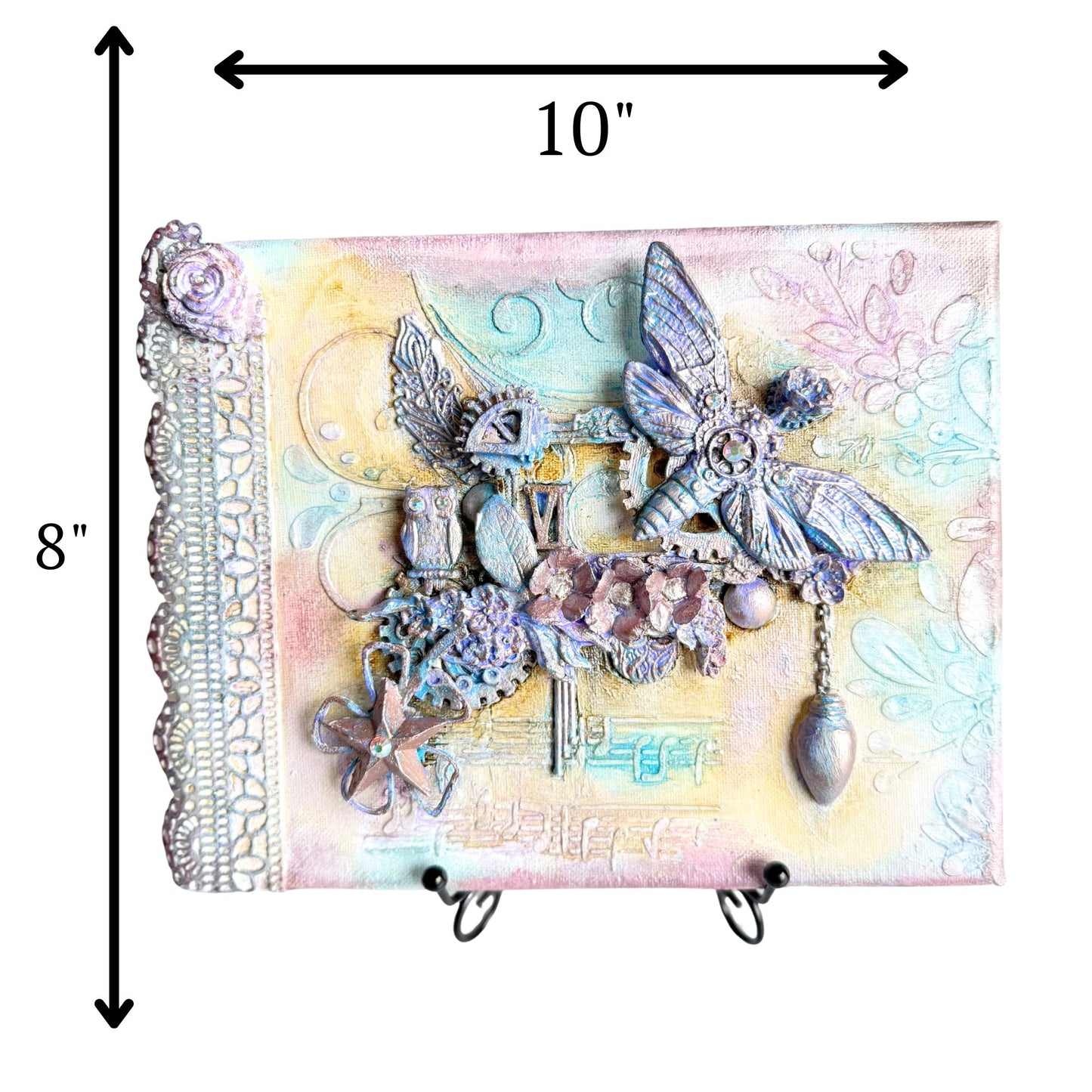 Decorative wall art with butterflies and flowers, 10" x 8" dimensions shown.