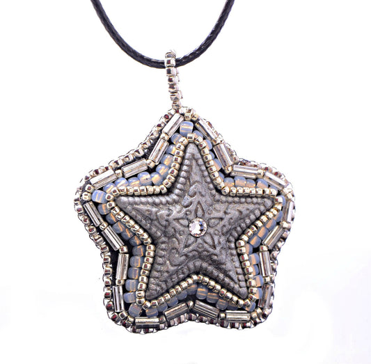 Silver beaded star necklace