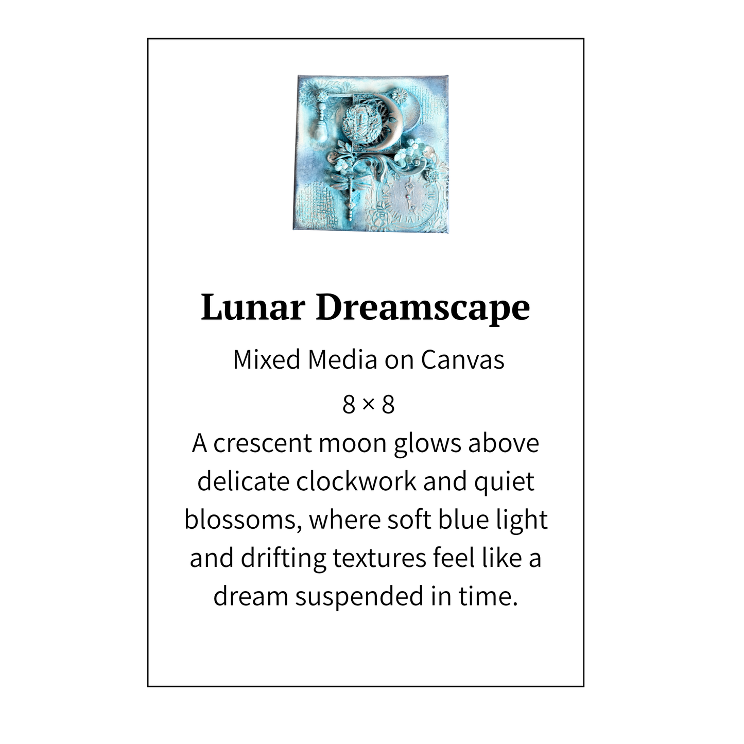 Canvas art titled 'Lunar Dreamscape' with description and dimensions.