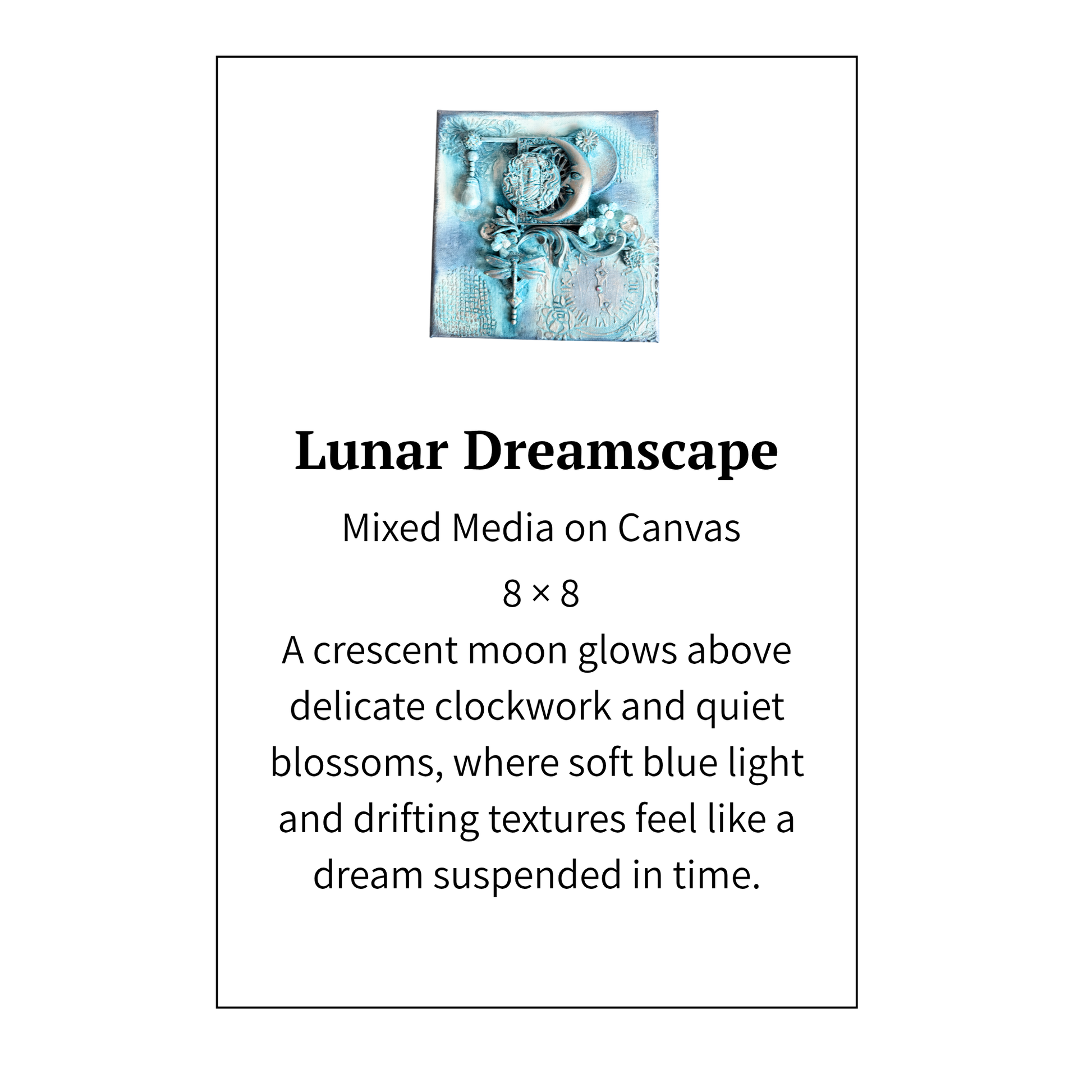 Canvas art titled 'Lunar Dreamscape' with description and dimensions.