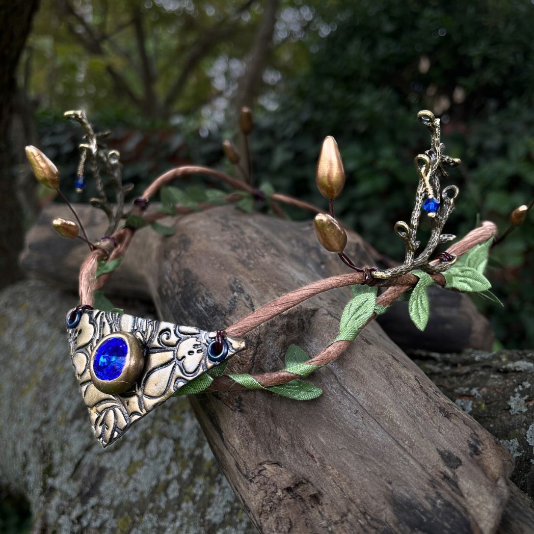 Woodland Elven Crown, Adjustable Forest Fairy Hair Circlet - 15 Crystal Colors