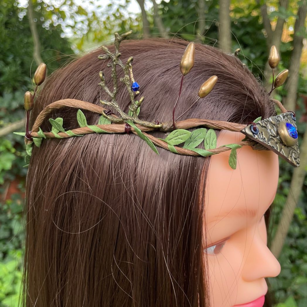 Woodland Elven Crown, Adjustable Forest Fairy Hair Circlet - 15 Crystal Colors