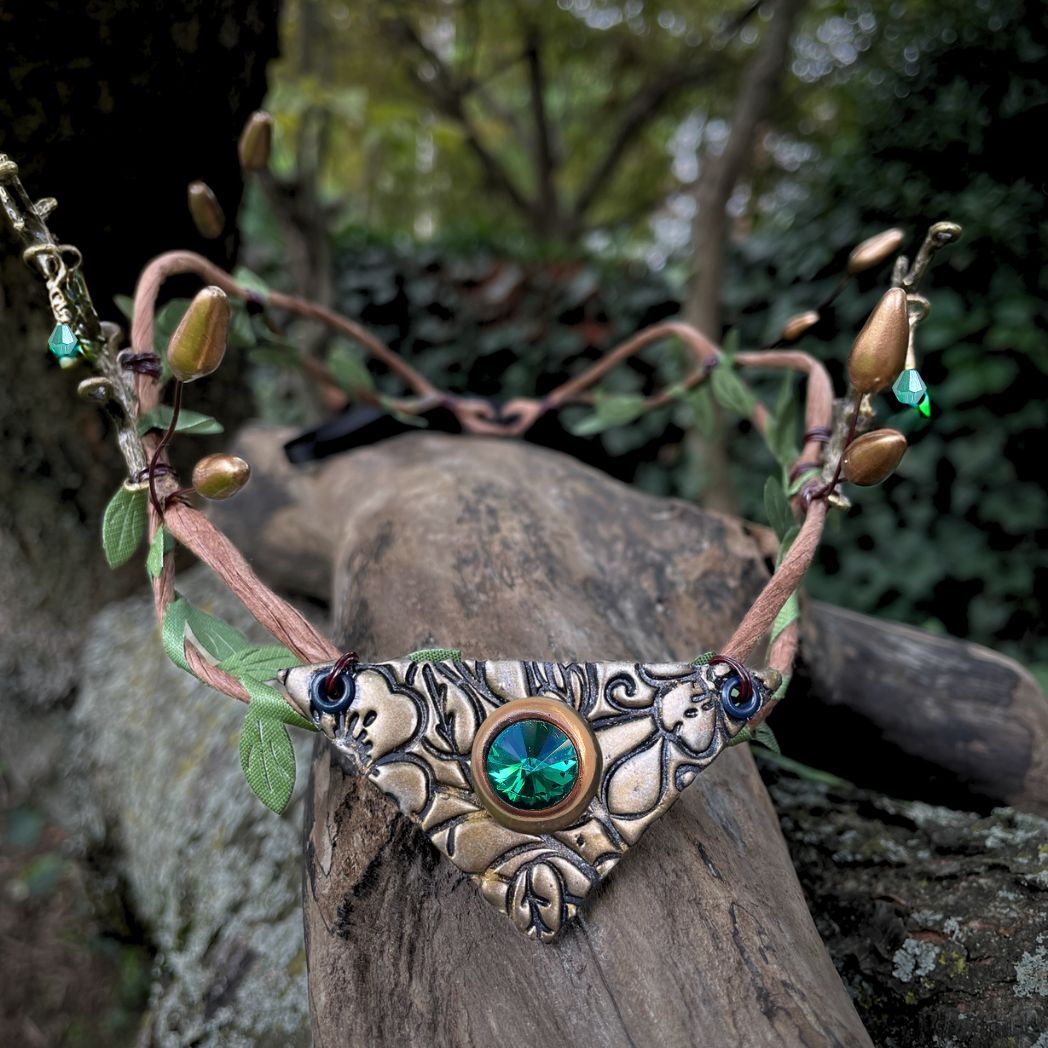 Woodland Elven Crown, Adjustable Forest Fairy Hair Circlet - 15 Crystal Colors