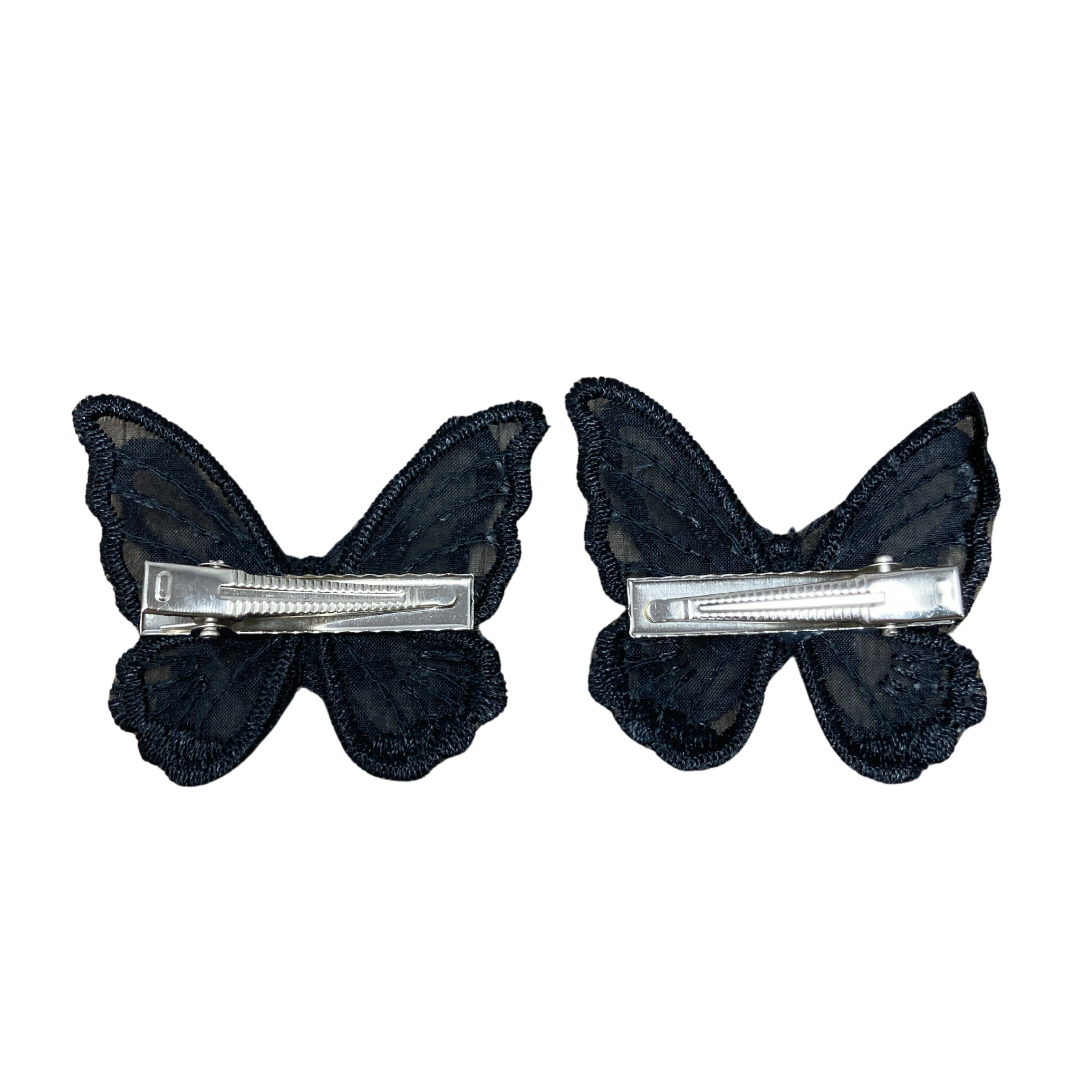 Back of black applique butterfly alligator hair  clips with your choice of crystals 