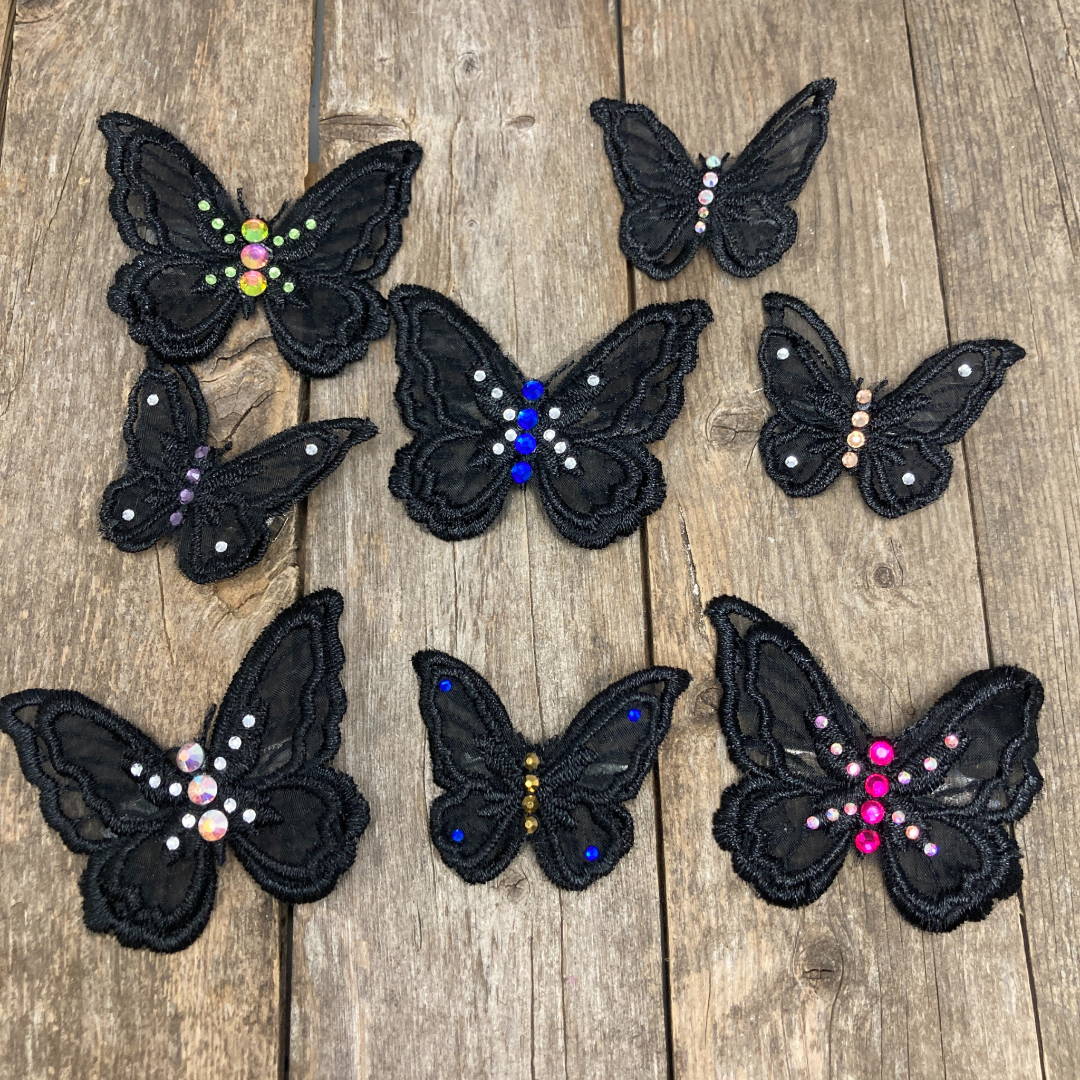 Black applique butterfly alligator hair  clips with your choice of crystals