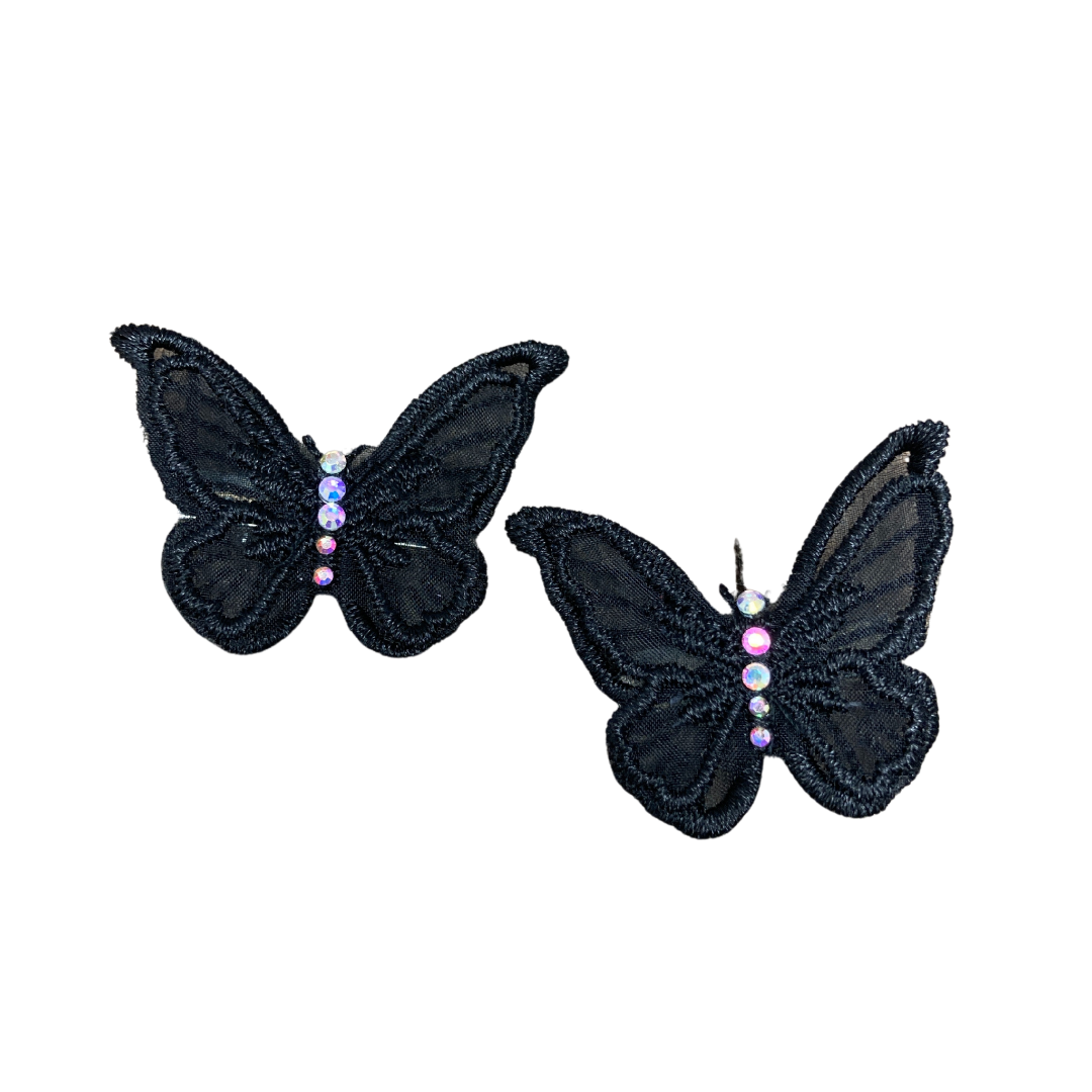 Black applique butterfly alligator hair clips with your choice of crystals