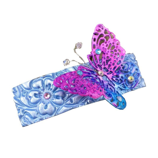 Pink and blue butterfly barrette