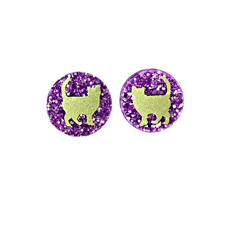Pruple sparkly Cat stud earrings
