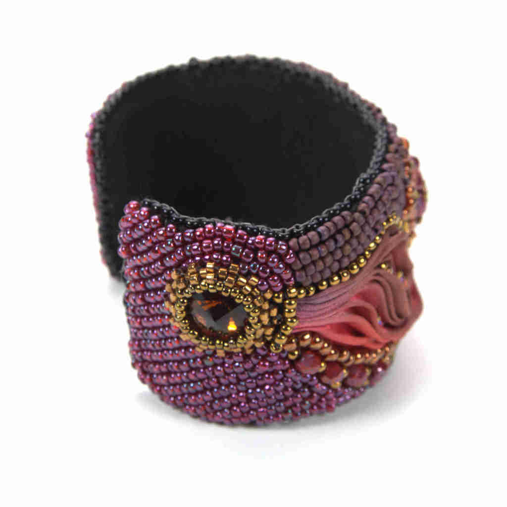 Magnificent Shibori beaded bangle in purple, red, bronze, and gold