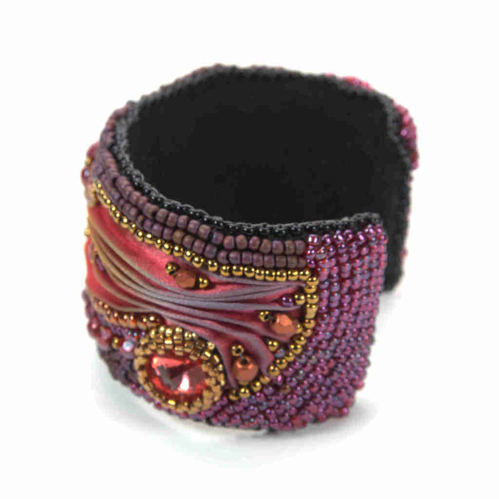 Magnificent Shibori beaded bangle in purple, red, bronze, and gold