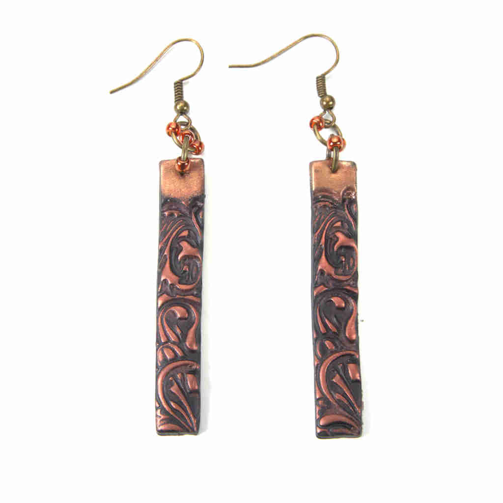 copper long dangle earrings