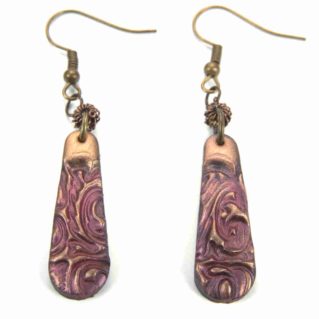 pink and bronze tear drop earrings