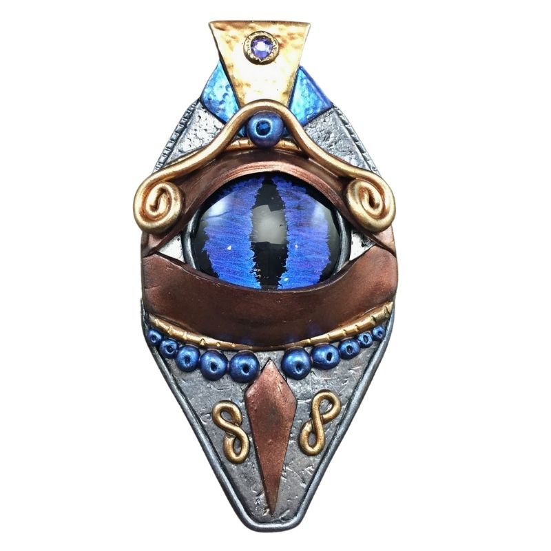 Large dragon amulet necklace with blue eye