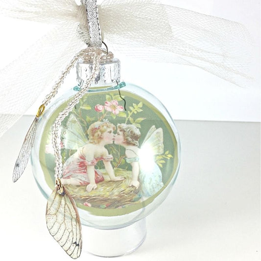 kissing fairies floating ball ornament with fairy wings