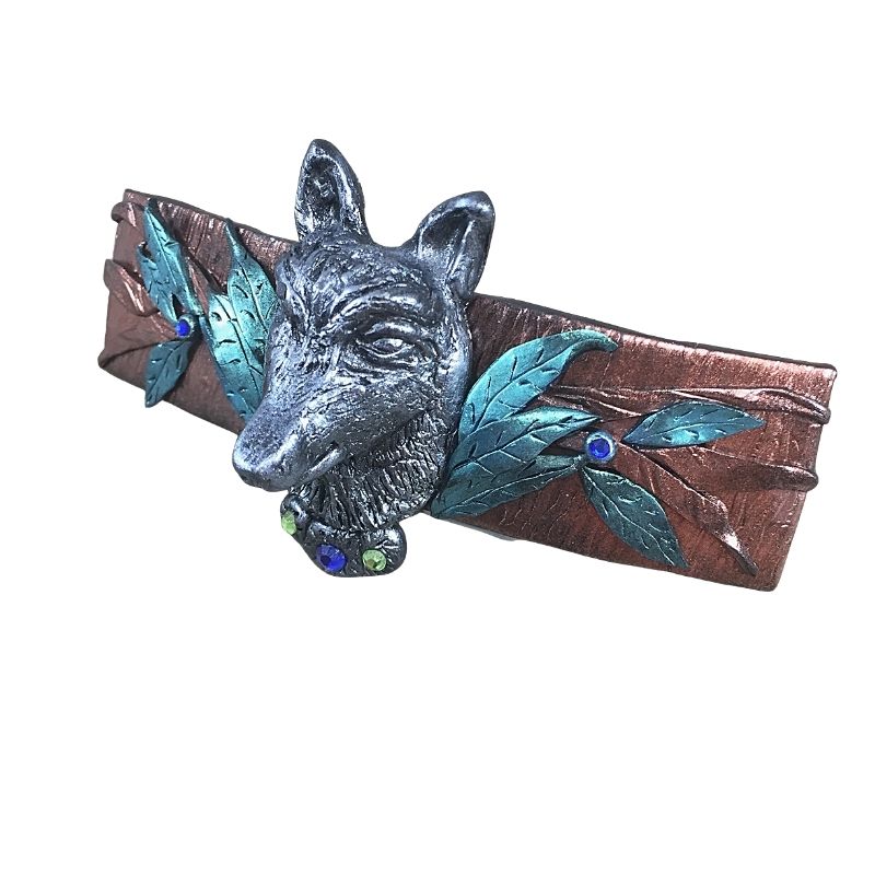 forest wolf hair barrette clip