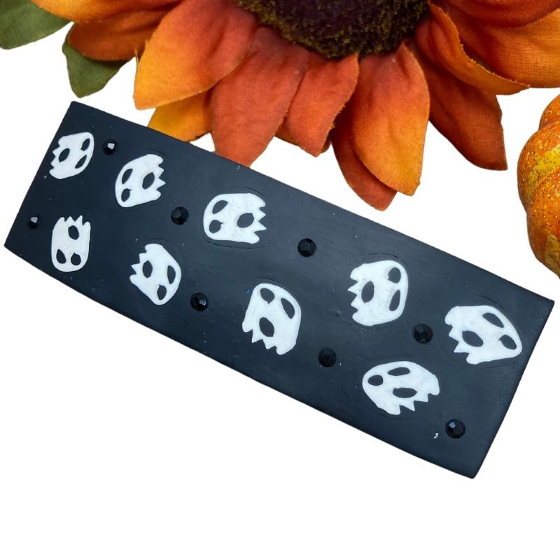 halloween ghost hair barrette with black crystals