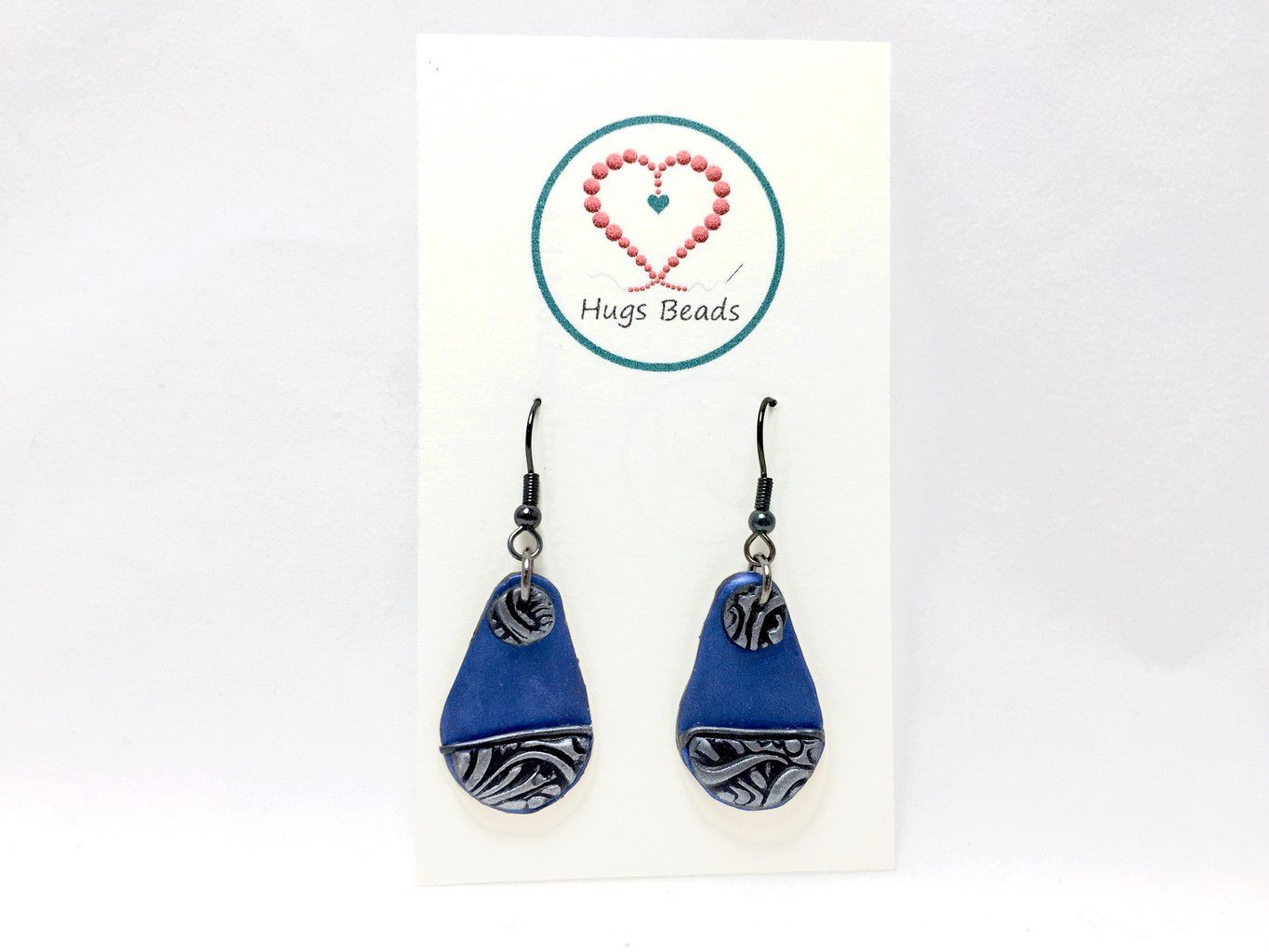 blue and silver unique teardrop clay earings