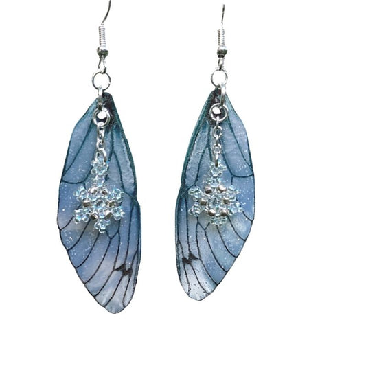 Ice princess Blue Ice fairy wing earrings with beaded snowflake charms