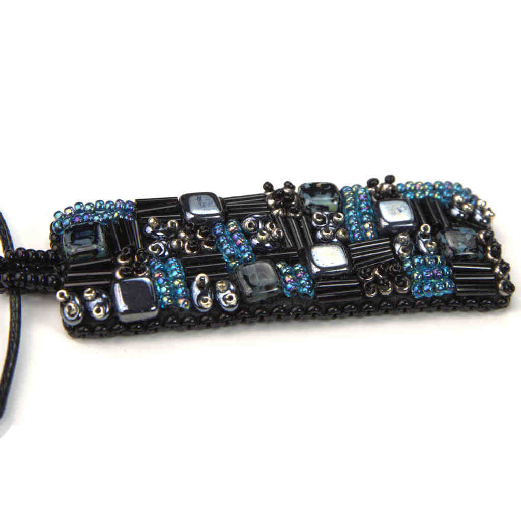 beaded geometric rectangle pendant