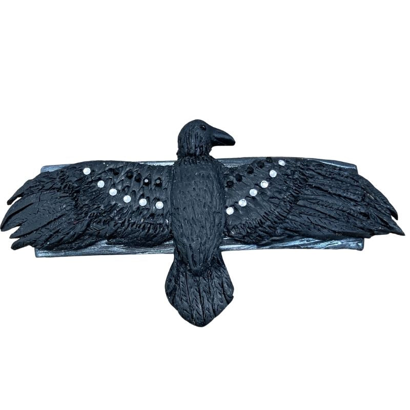 flying raven hair clip with crystals on wings