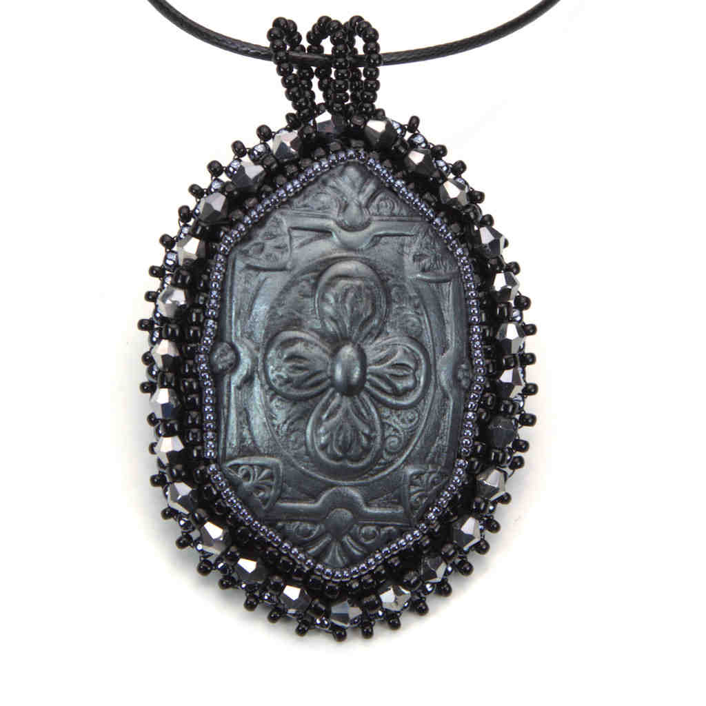 black statement oval beaded gothic pendant