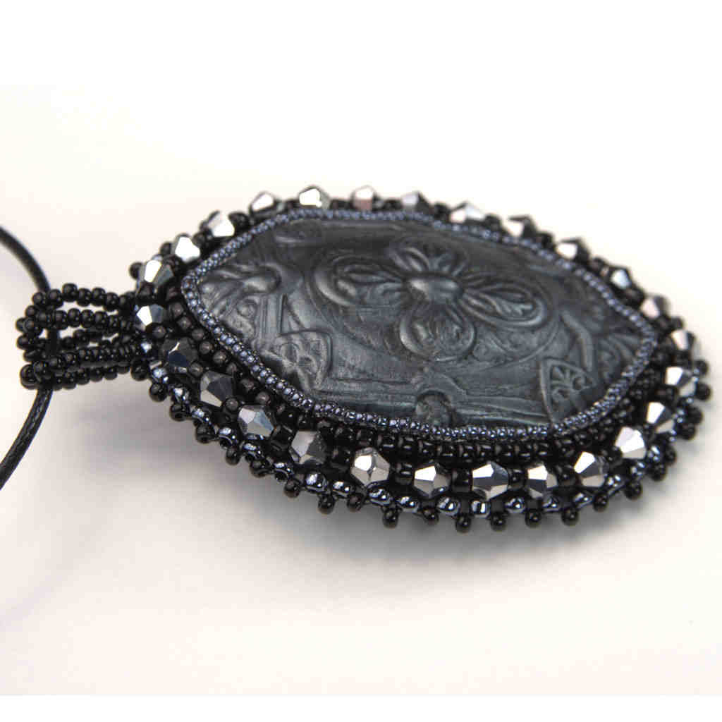 black statement oval beaded gothic pendant