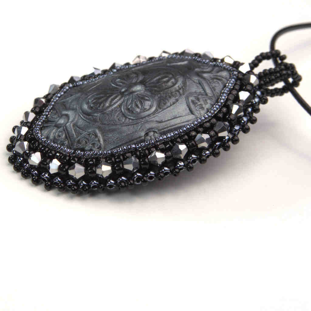 black statement oval beaded gothic pendant