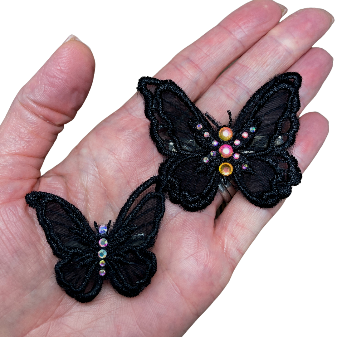 Black applique butterfly alligator hair  clips with your choice of crystals