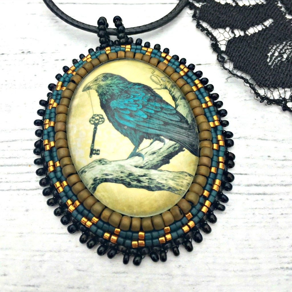 blue raven pendant