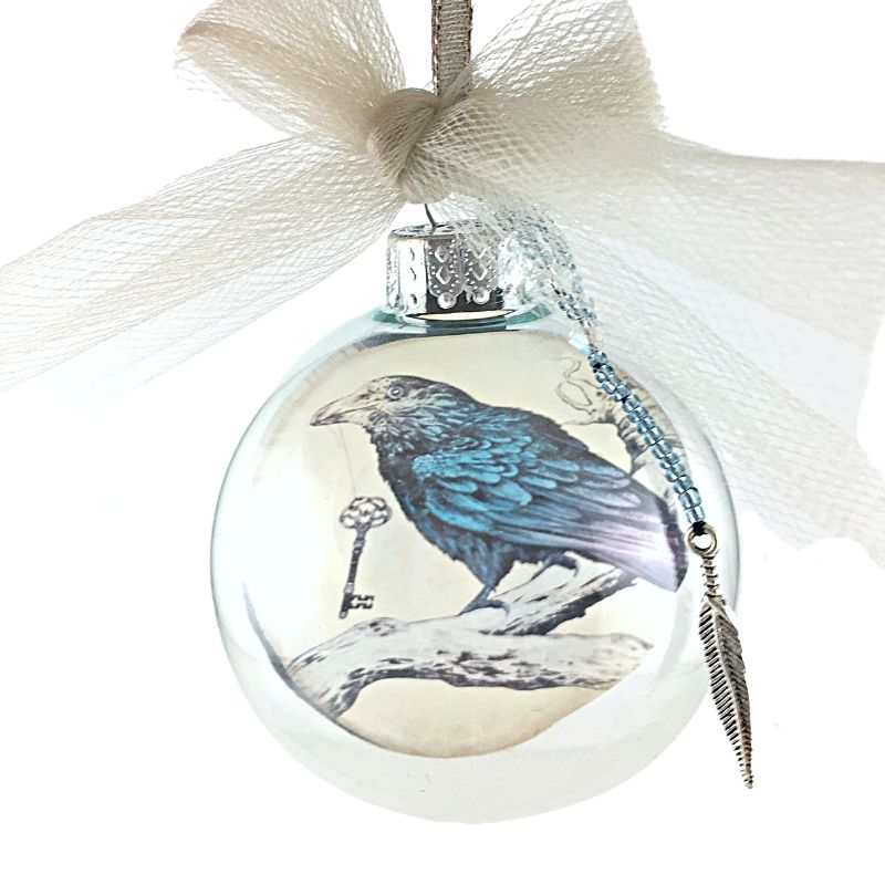 blue raven round tree ornament