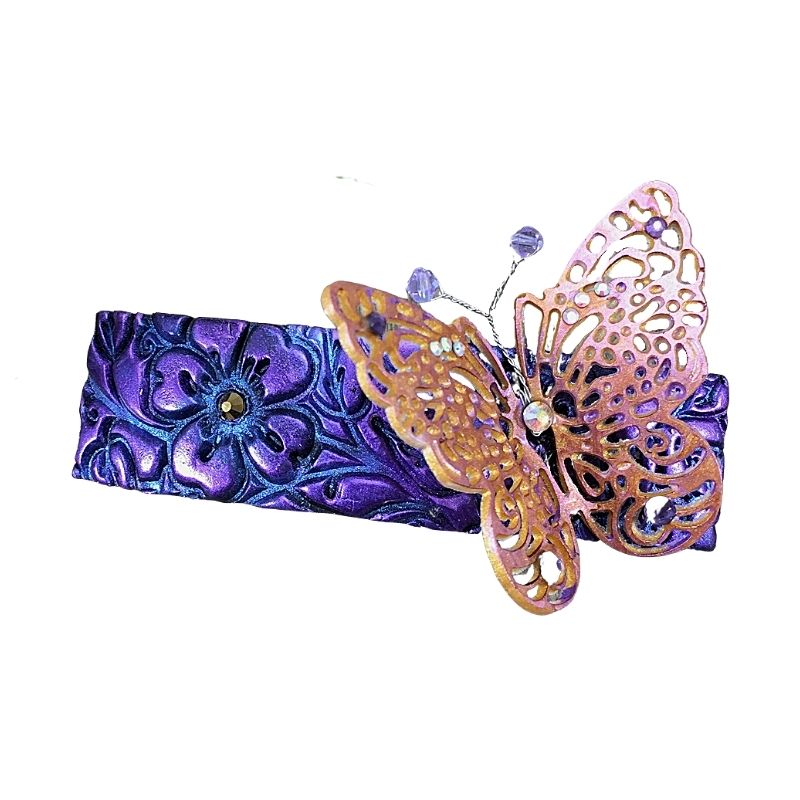 Purple crystal butterfly barrette clips