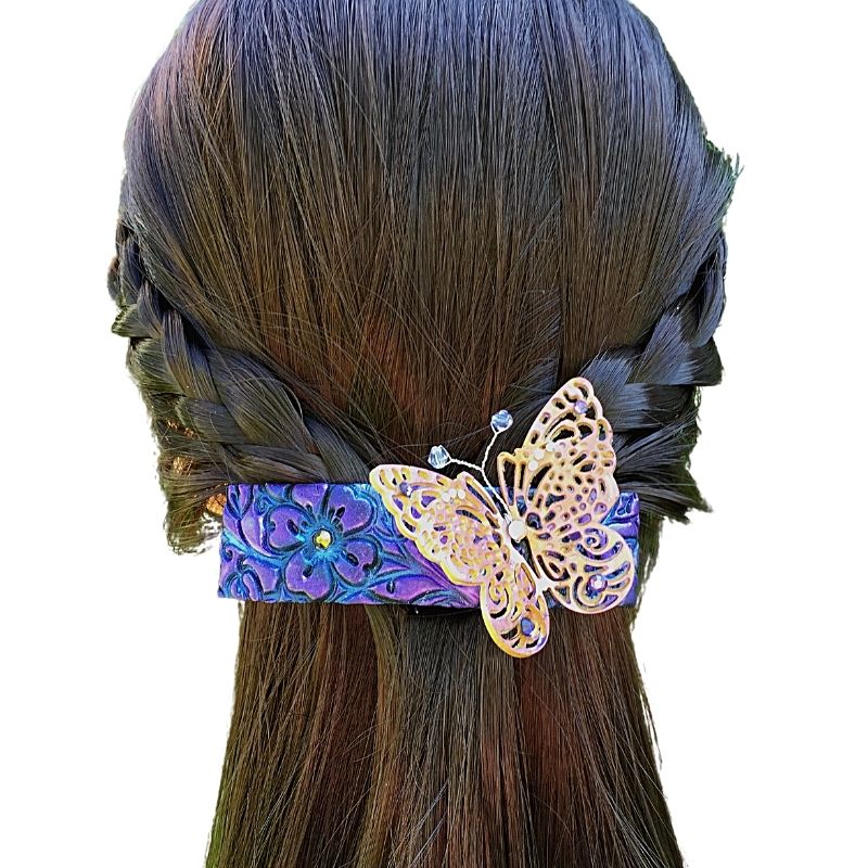 purple and gold butterfly hair slide