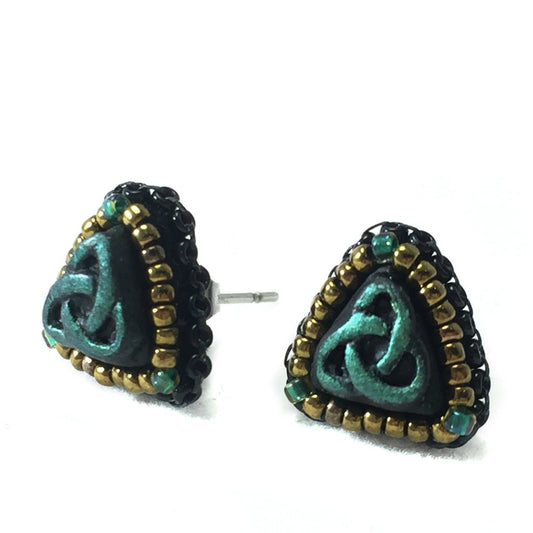 Green celtic trinity knot stud earrings